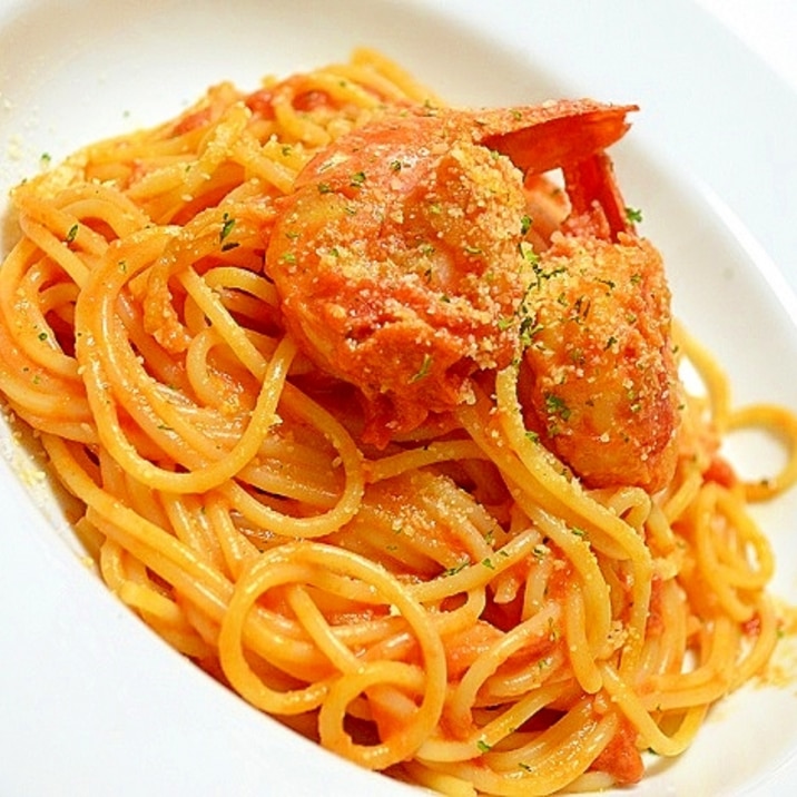 簡単アレンジ エビのトマトクリームソースパスタ レシピ 作り方 By Nunop41 楽天レシピ